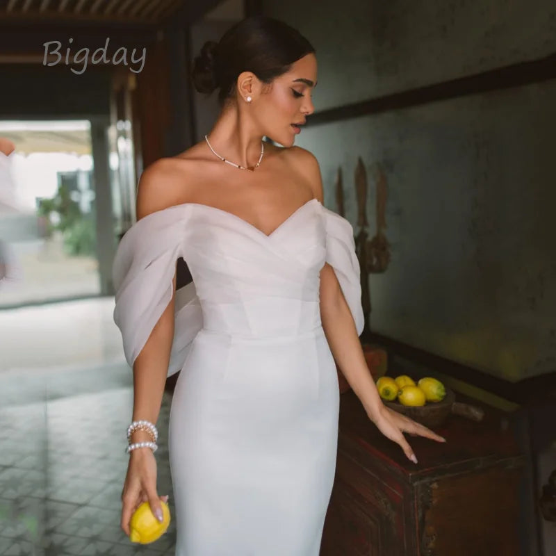 Elegancka ukochana sukienka ślubna syrenka kobiety białe z ramion otwarte z tyłu satynowa suknia ślubna zamiatała pociąg vestidos de novia