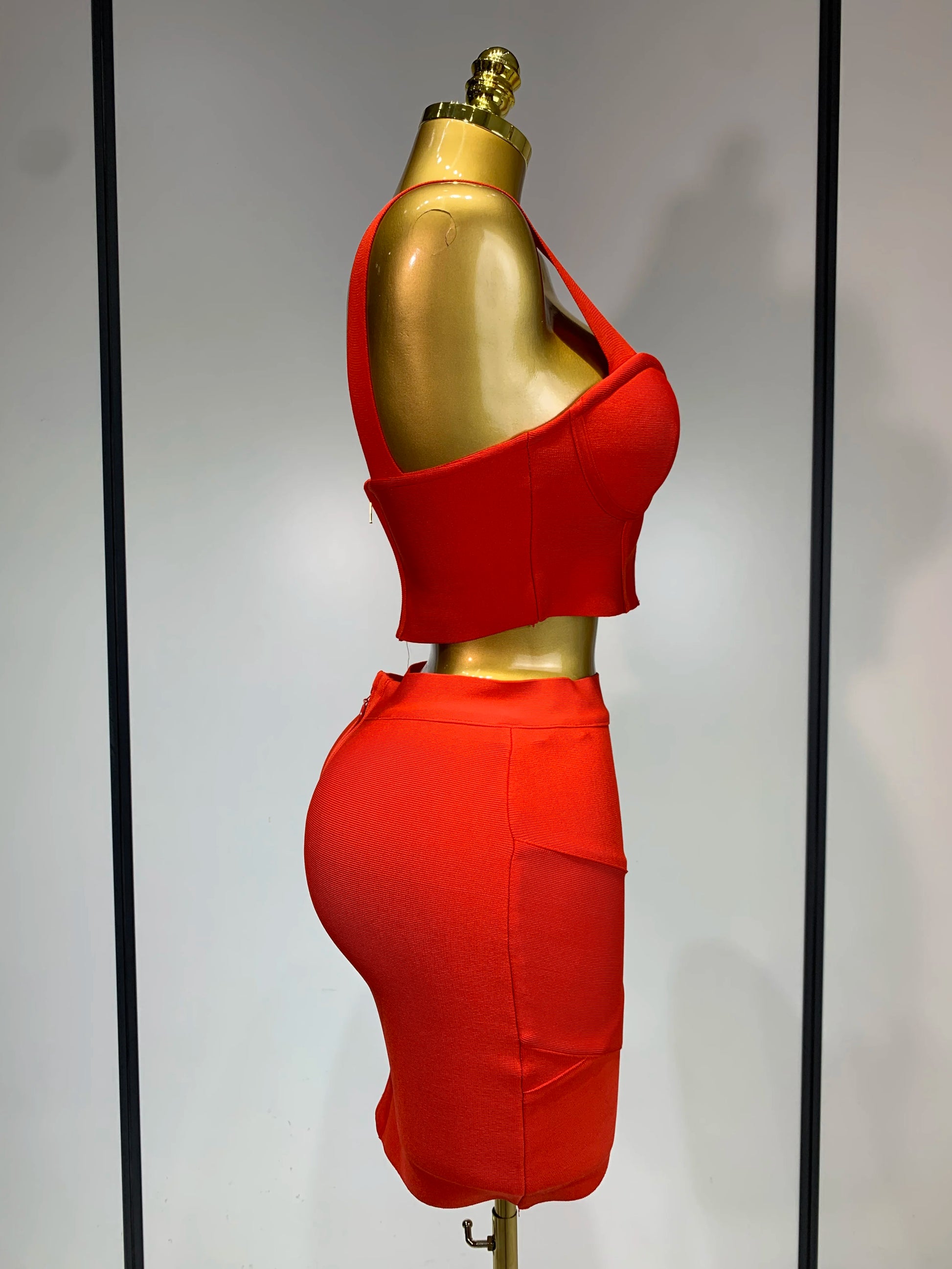 Women Sexy Backless Top Short Skirt Bodycon Bandage Two Pieces Sets Evening Party Luxury Birthday Outfit Nightclub Suits