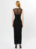 Elegant Mesh Patchwork Sleeveless Bodycon Party Club Evening Dress Sexy Bodycon Perspective Vestido Summer Clothing