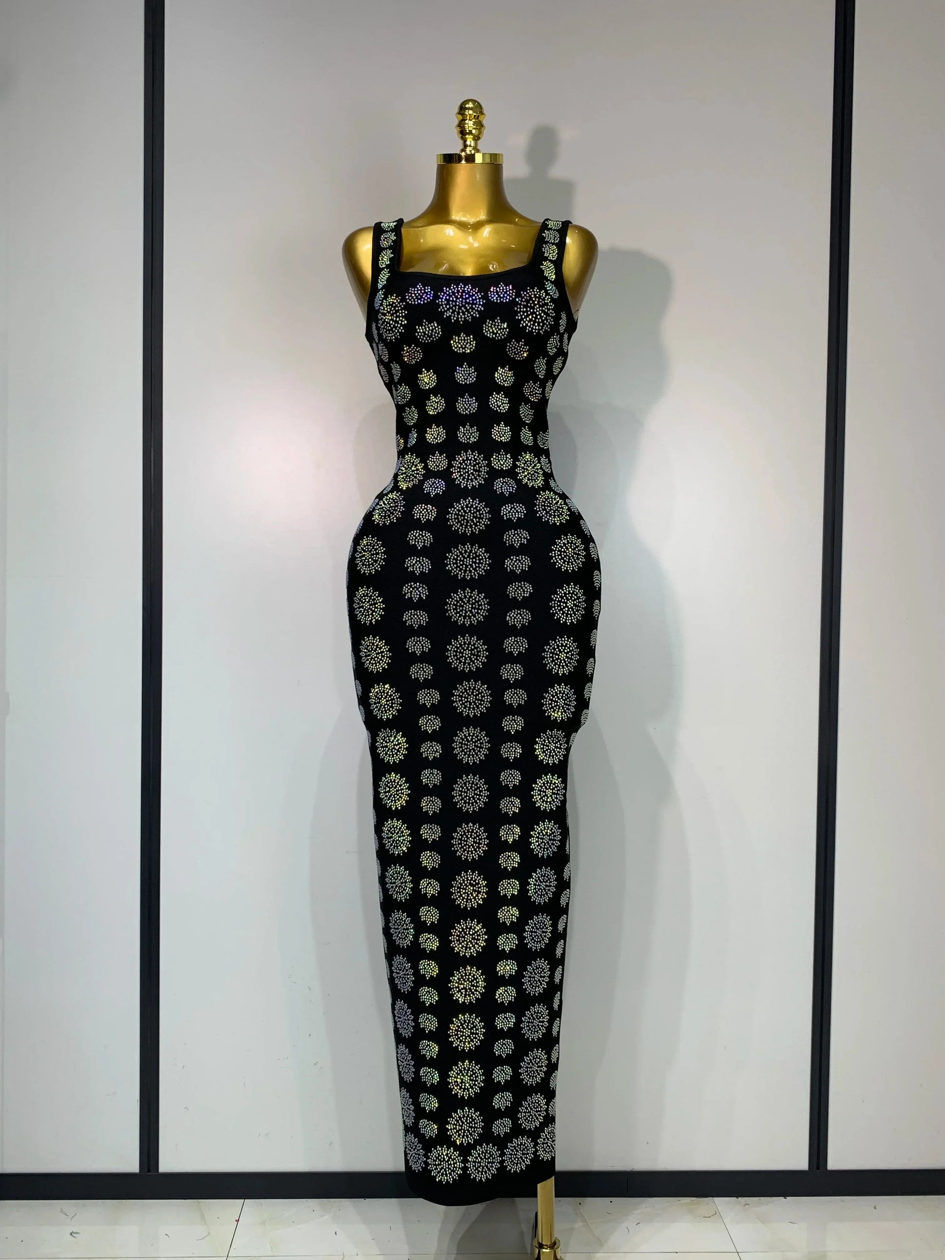 Sparkling Diamonds Sleeveless Strech Bandage Dress Elegant Woman Evening Party Wedding Guest Luxury Birthday Dress black