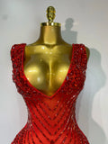 Sparkly Rhinestone Mesh See Through V Neck Dress Women Sexy Performance Stage Costume Evening Party Club Luxury Birthday Outfit