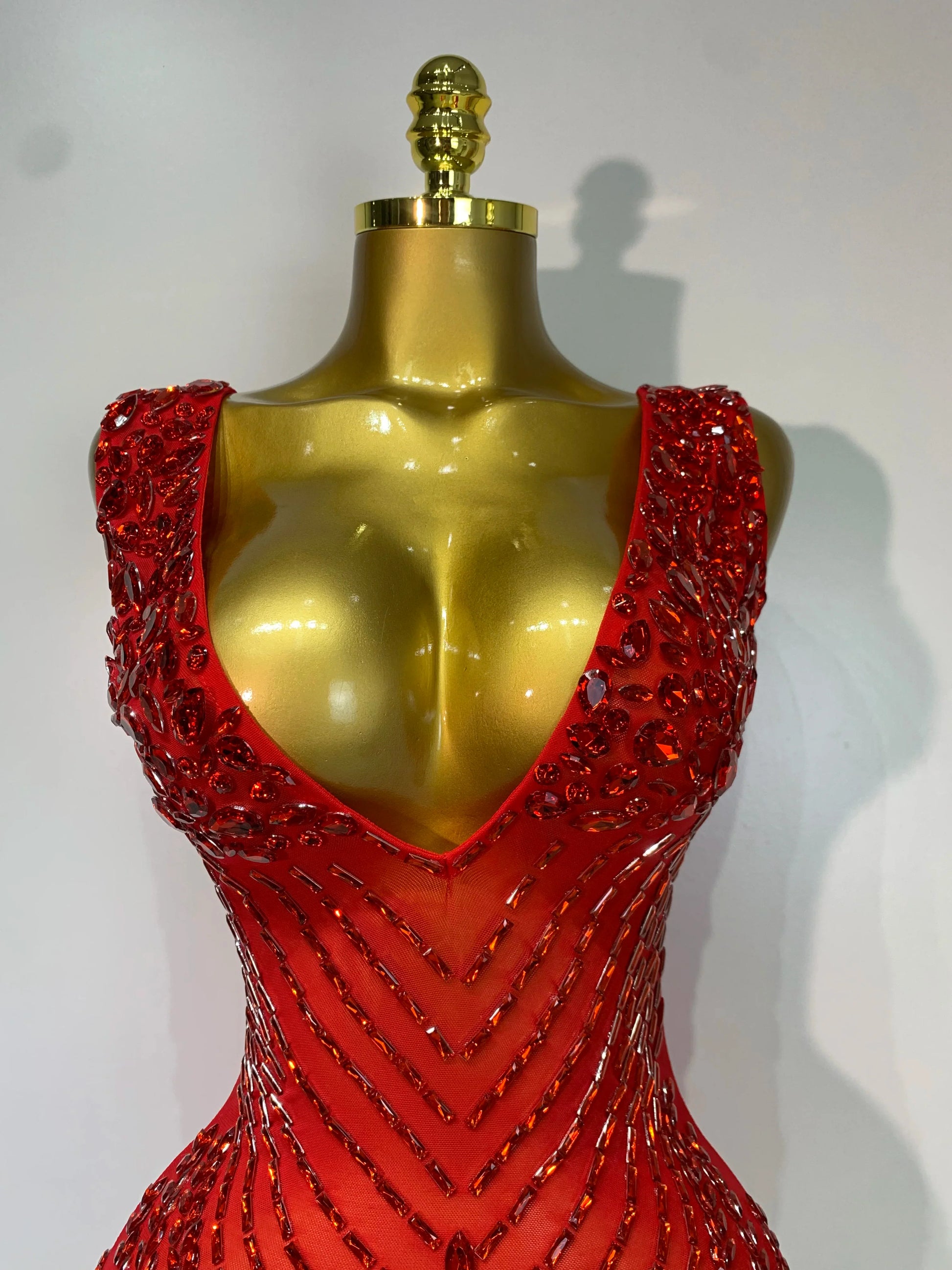 Sparkly Rhinestone Mesh See Through V Neck Dress Women Sexy Performance Stage Costume Evening Party Club Luxury Birthday Outfit