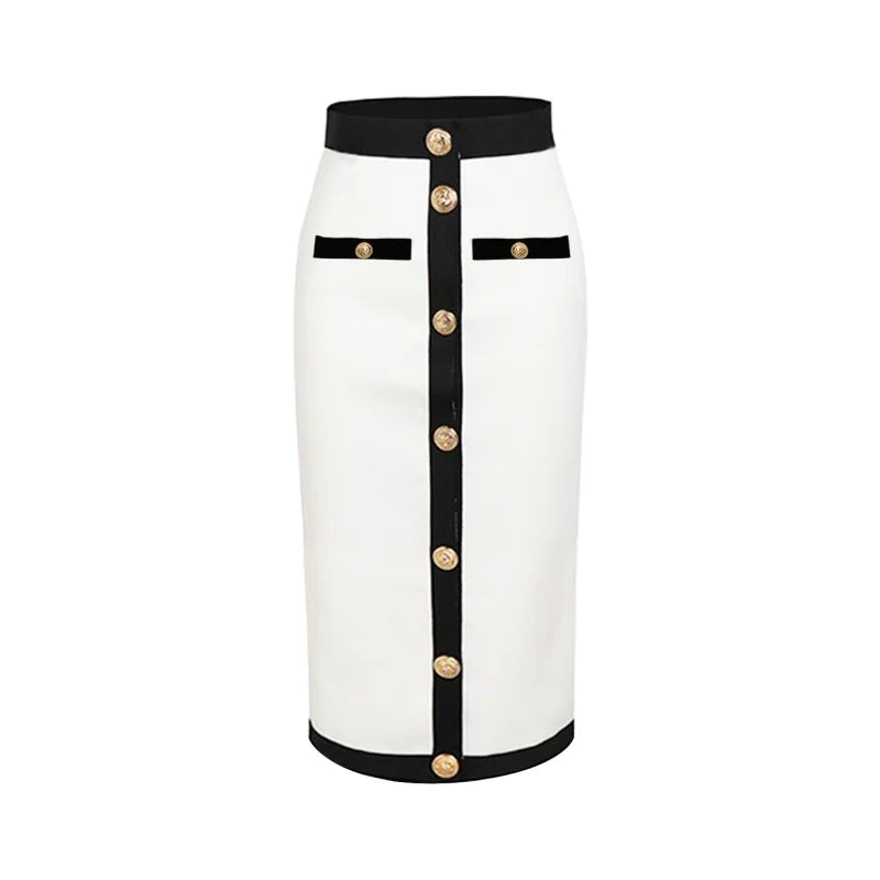 All Match Style 2 Color Golden Buttons Package Hips Knee Length Bandage Skirt Fashion Office Lady Wear Woman Basics item