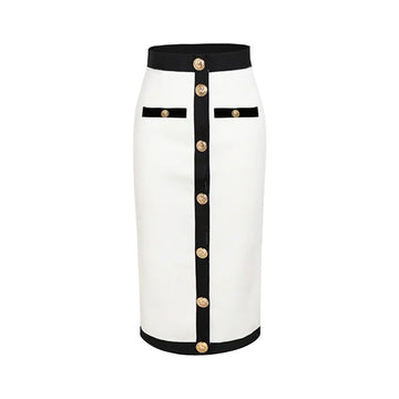 All Match Style 2 Color Golden Buttons Package Hips Knee Length Bandage Skirt Fashion Office Lady Wear Woman Basics item