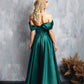 Hunter Green Prom Dresses Satin Long Floor Length Off Shoulder Front Slit Formal Party Evening Gown Women Special Occasion Dress