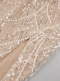 Pearls Sequins Cut Out Mermaid Long Dress Beaded Nude Mesh Patchwork High Side Split Prom Formal Occasions Evening Gown