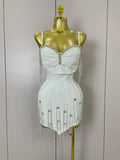 Sexy Backless Spaghetti Strap Black Sleeveless Bodycon Bandage Dress Women Elegant Prom Gown Club Evening Party Birthday Dresses WHITE