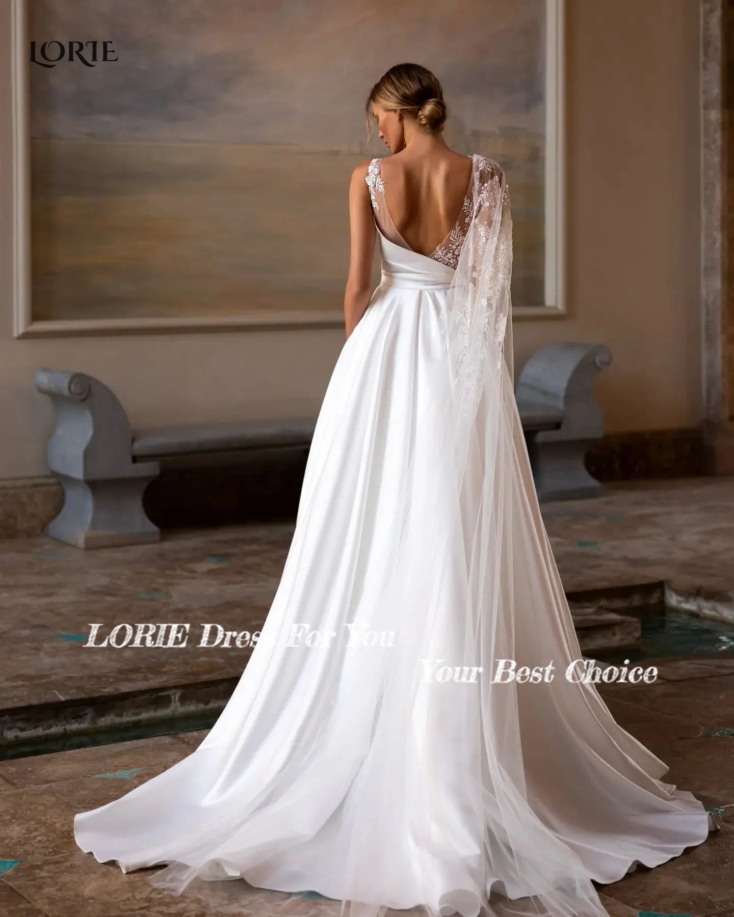 LORIE – robe de mariée style bohémien, Sexy, Vintage, ligne a, en dentelle, dos nu, avec bretelles appliquées, ruban, robe de princesse