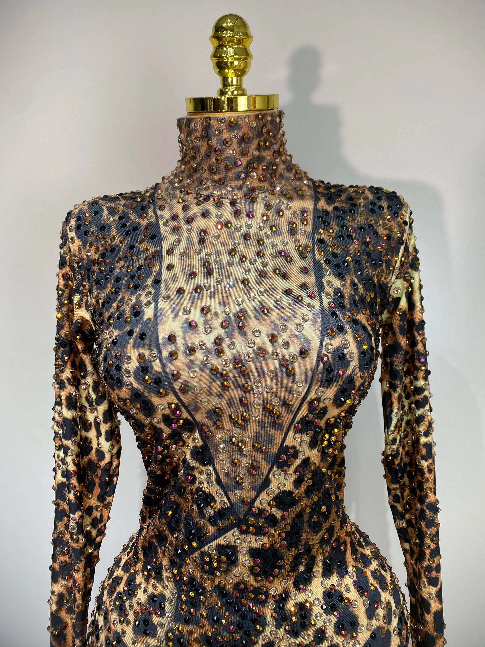 Women Stretch Leopard Print Sexy Bodycon Jumpsuit Bar Nightclub Singer Dancer Luxury Diamond Stage Performance Outfit
