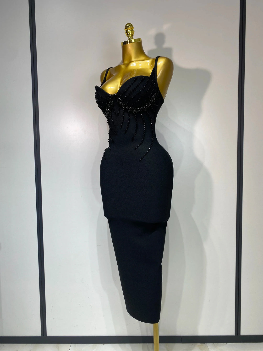 Women Sexy Beading Spaghetti Strap Bodycon Bandage Dress Club Party Luxury Birthday Celebrity Elegant Dresses Wedding Guest Gown black