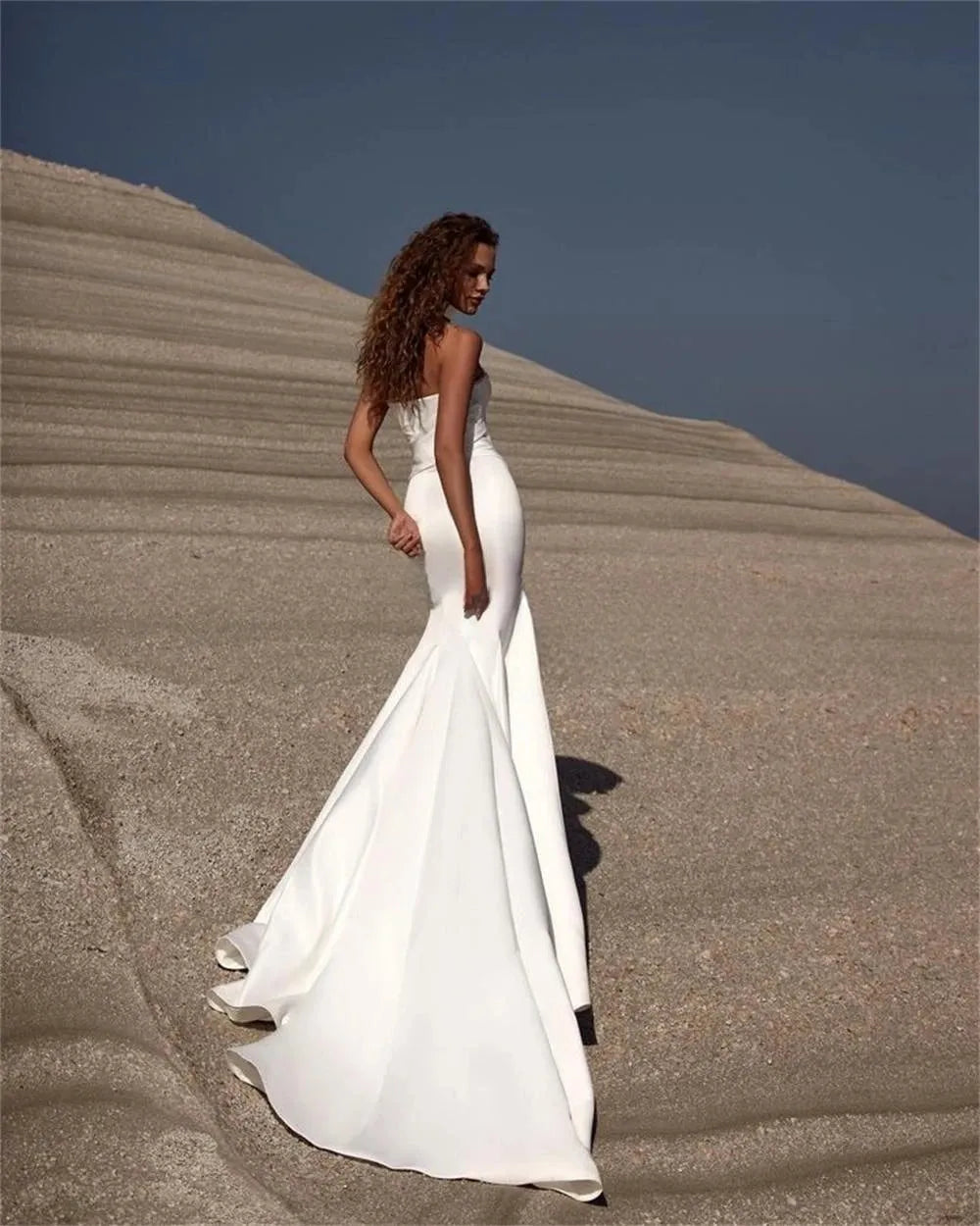 Luxury Mermaid Wedding Dresses Off Shoulder Elastic Satin Pleats Backless Bridal Gowns Beach Bride Dress Customize To Measure 14w