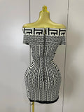 Women Sexy Jacquard Slash Neck Off Shoulder Bodycon Mini Bandage Dress Elegant Evening Birthday Party Dress