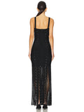 Black Diamond Tassel Spaghetti Straps Long Dress Backless Sleeveless Fringed Patchwork Bodycon Evening Party Gowns