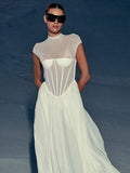 Romantic Ethereal High-Neck Bridal-Inspired Sheer White Maxi Dress for Wedding Party Evening Gown