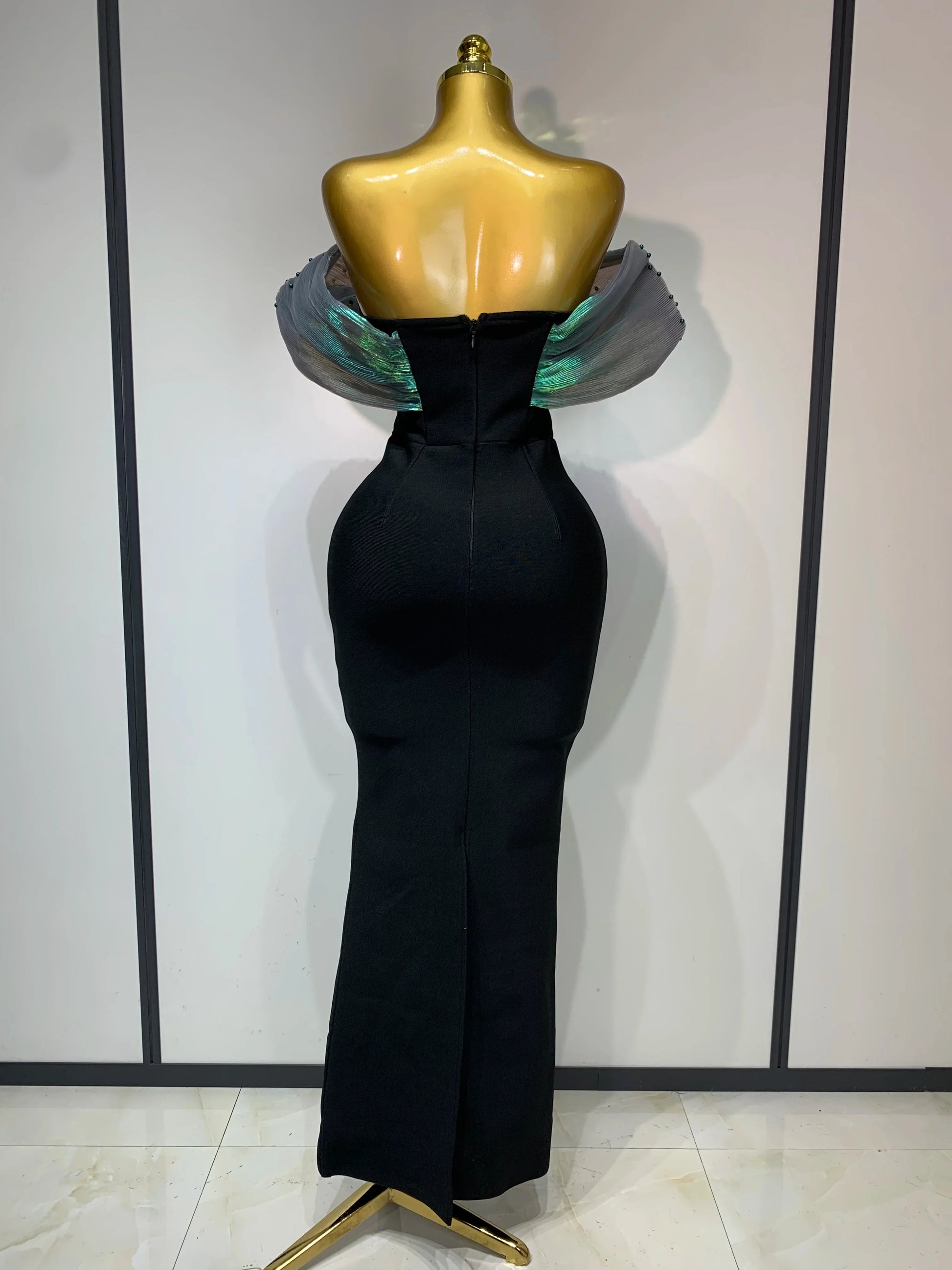 Women Celebrity Sexy Off Shoulder Beading Bodycon Maxi Long Bandage Dress Elegant Evening Club Party Luxury Birthday Outfit