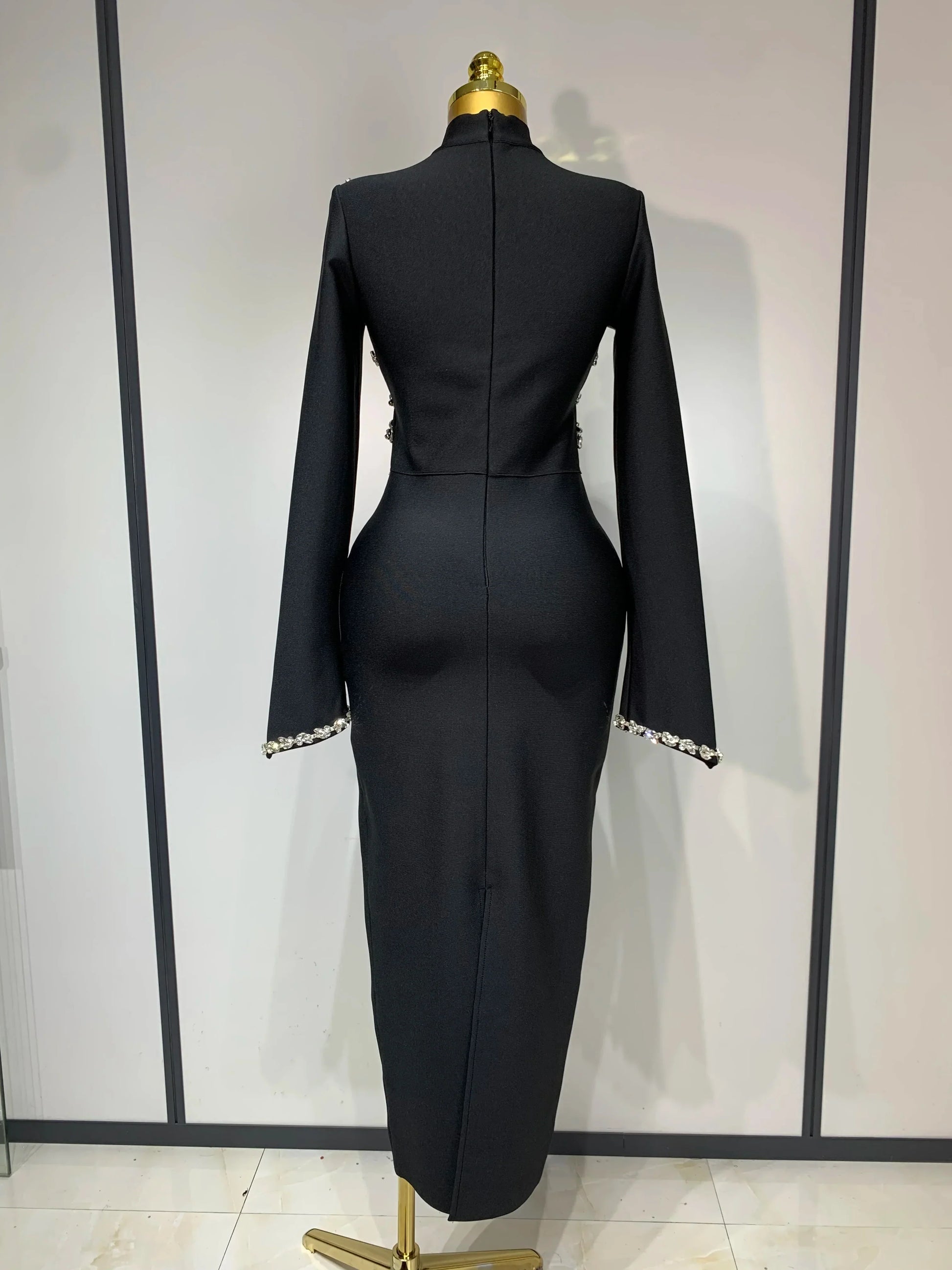 Women Long Sleeve Shinning Crystal Bodycon Long Bandage Dress Celebirty Elegant Evening Party Luxury Birthday Dress
