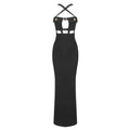 Black Bandage Long Dress Women Sexy Slim Cross V-Neck Sleeveless Hollow Out Celebrity Party Dress Vestidos black
