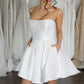 Simple A-Line Short Wedding Dresses Strapless Brides Party Dress for Women Above Knee Prom Gowns with Pocket Cocktail Gown