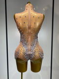 Women Sexy See Through Crystal Bodysuits Luxury Birthday Dancer Stage Performance Wear Mesh Sparkly Rhinestone Nightclub Outfit