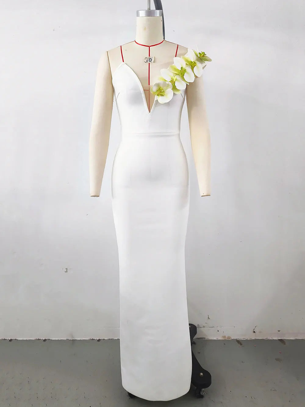 Sexy Women's 3D Flower Decoration Long Dress Strapless Sleeveless Bodycon Backless Max Dress Cocktail Evening Party Vestido WHITE