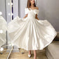 Pakaian perkahwinan pendek dari bahu A-line satin pendek panjang buku lali gaun pengantin menyesuaikan untuk mengukur mudah