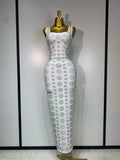 Sparkling Diamonds Sleeveless Strech Bandage Dress Elegant Woman Evening Party Wedding Guest Luxury Birthday Dress WHITE