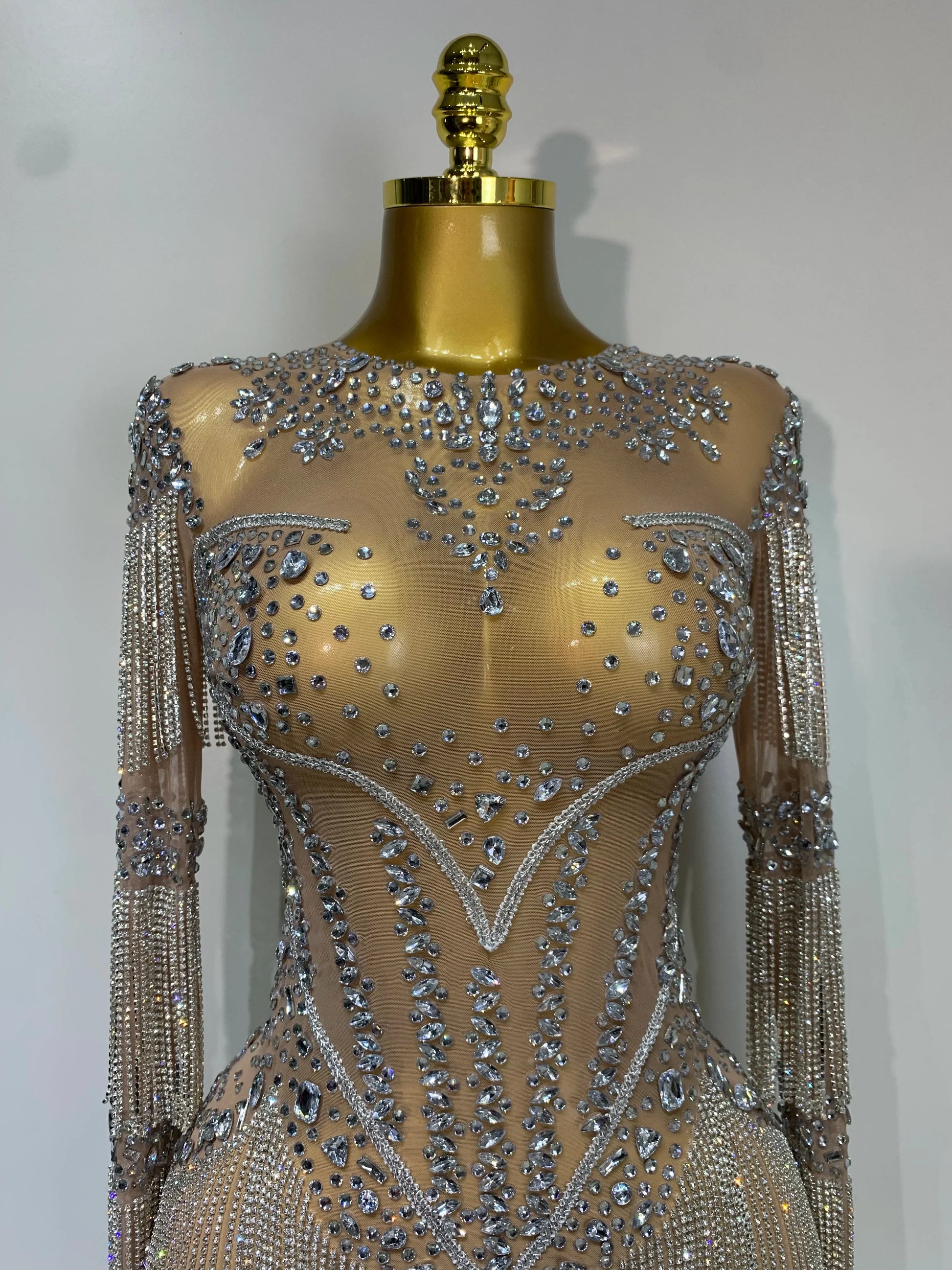 Women Sexy Mesh See Through Performance Dance Nightclub Rompers Singer Stage Outfit Sparkly Rhinestone Bodysuit Birthday Wear