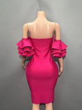 Rosered Color Women Sexy Strapless Ruffles Bodycon Mini Bandage Dress Birthday Party Celebrate Cocktail Dress Vestido