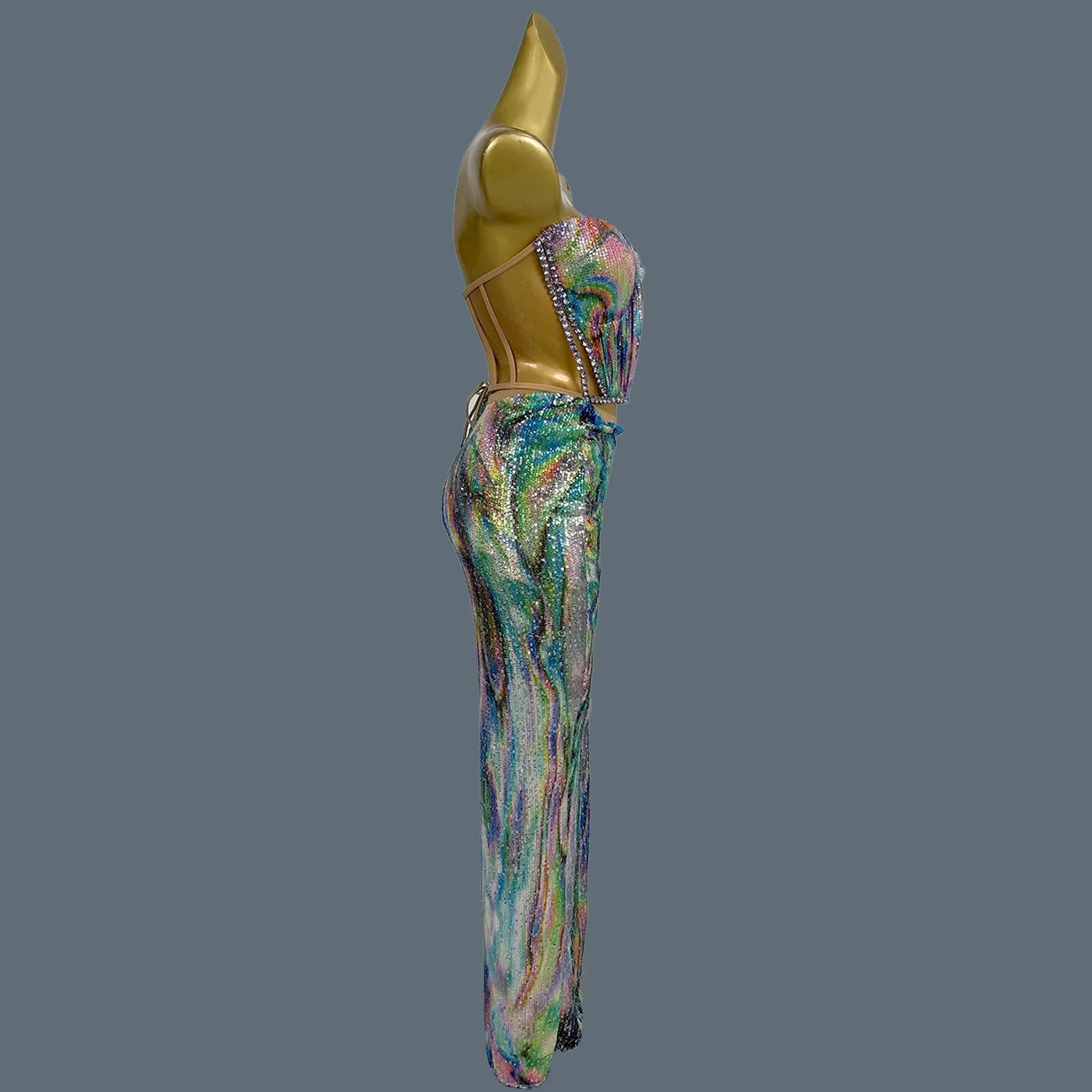 Colorful Tight Fitting Long Dress Suit Streamer Bar Theme Party Outfit Hot Women Rhinestone Sequins Spandex Event Dress Huancai