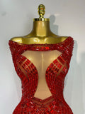 Luxury Rhinestones Sexy Mesh See Through Mini Dress Women Celebrate Birthday Evening Party Dress Stage Performance Costume