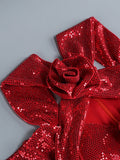 Summer New Women's Sexy V-neck Long sleeves Flower Decoration Sequins Mermaid Bodycon Celebrity Party Evening Dress