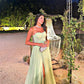 Sexy Side Split Light Green Vestidos De Noche Strapless A-line Prom Dress Tulle Floor Lenght فساتين السهرة