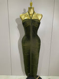 Sexy Backless Green Tassel Ankle Bodycon Bandage Dress Women Celebrity Elegant Evening Club Luxury Birthday Party Outfit army green