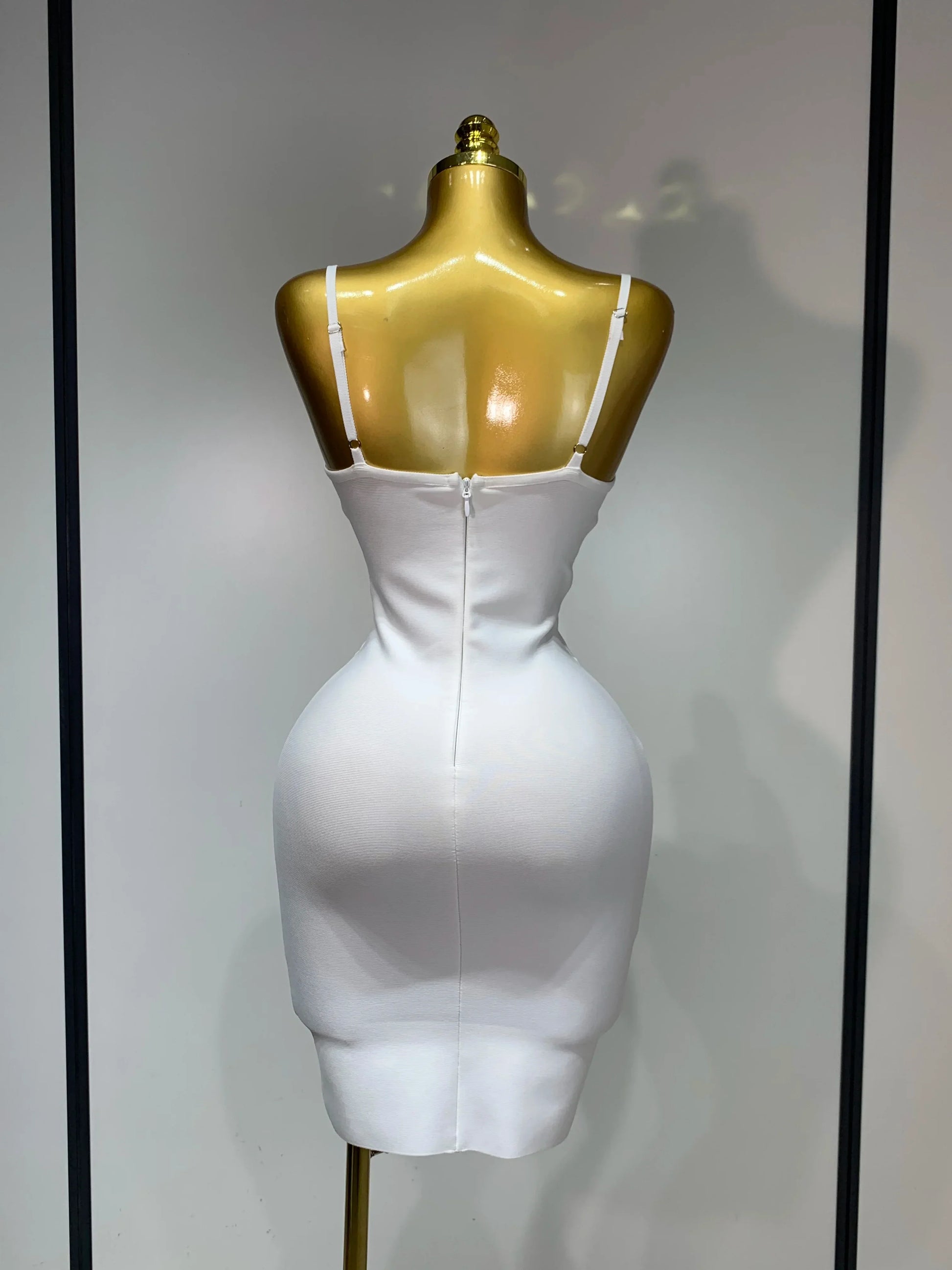 Women Sexy Spaghetti Strap V Neck Crystal Sleeveless Bandage Dress White Elegant Evening Party Cocktail Luxury Birthday Gowns