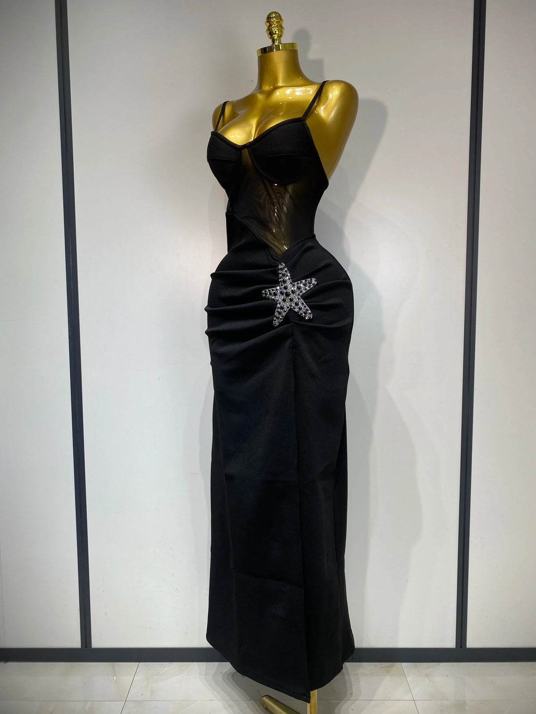 Sexy Long Dress Starfish Decoration Bandage Dress Women Elegant Style Fashion Evenig Party Luxury Birthday Prom Gowns black