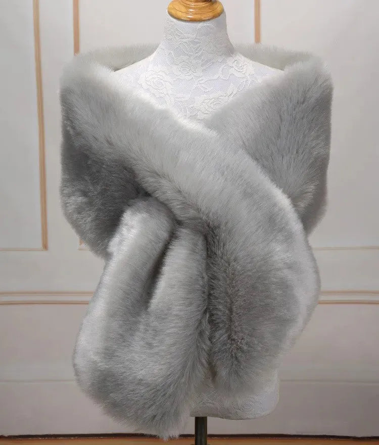 Brown Faux Fur Bridal Wrap Shawl 165x28cm Cape Cloak Winter Wedding Stole Color12 length165cm