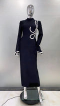Shining Diamonds Half High Collar Black Long Bandage Dress Elegant Woman Evening Party Dress Cocktail Party Outfit black