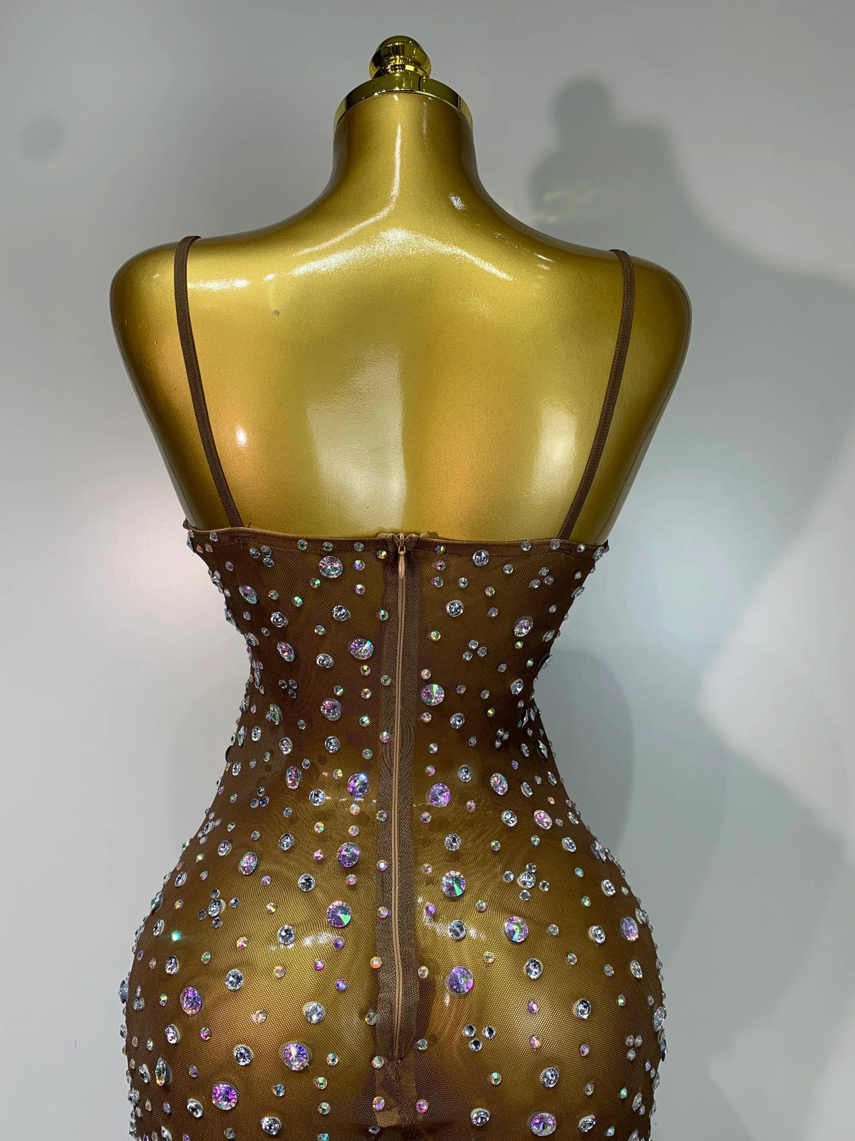 See Through Rhinestone Sparkly Rhinestone Stretchy Mesh See Through Dress Women Performance D ...