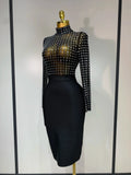 Celebrity Sexy Turtleneck Rhinestones Black Mesh Bodycon Bandage Dress Women Elegant Evening Club Luxury Birthday Dress