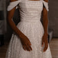 White Glitter Prom Dresses Off the Shoulder A-line vestidos de noche Elegant Sleeveless Shiny Sequins Formal Evening