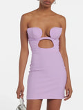 Sexy Strapless Mini Dress Women Chic Classy Hollow Out Ring Sleeveless Bodycon Bandage Dress Summer Trendy