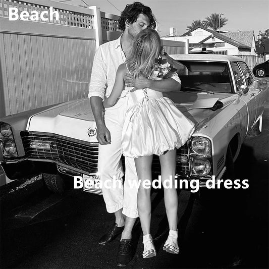 Beach bez ramiączek bez rękawów Krótkie satynowe koronkowe sukienki ślubne mini panna młoda sukienki ślubne suknie ślubne vestidos de novia