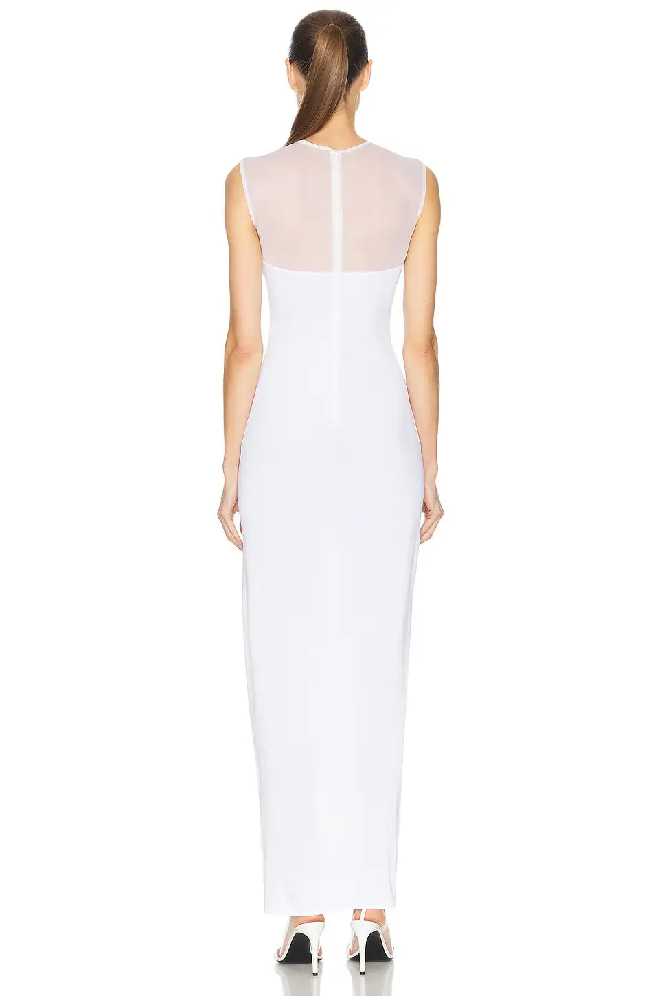 Black White Women Sleeveless Sexy O-Neck Bodycon Bandage Long Dress Mesh Celebrate Evening Party Nightclub Outfit Wholesale