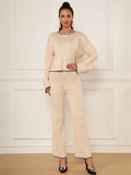 Spring Casual Women's Knitted Pants Set O-neck Long Sleeve Hoodie Loose Knitted Shirt+Straight Pants Two Piece Set