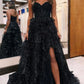 Black Multilayer Hemline Tulle Prom Dress Puffy Detachable Sleeves Vestidos De Novia Sexy Side High Split robes de soirée