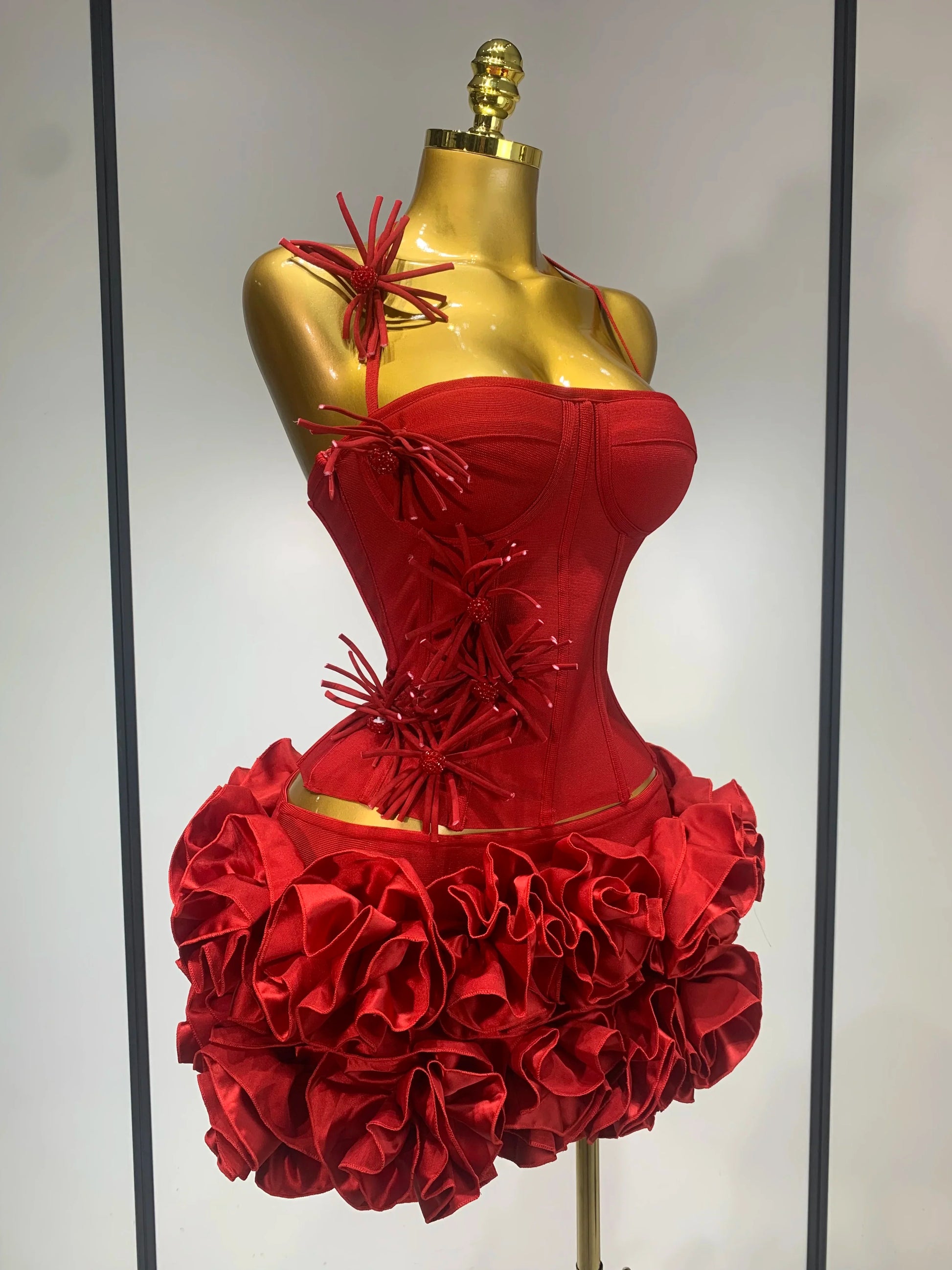 Women Fashion Sexy Halter Prom Gown Celebrity Club Two Piece Set Cocktail Elegant Luxury Birthday Party Red Black Bandage Outfit