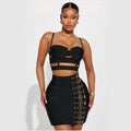 Fashion's Sexy Expose WaistWoman Set Hollow Out Short Spaghetti Strap Top And Blets Mini Skirt 2 Pieces High Street Wear
