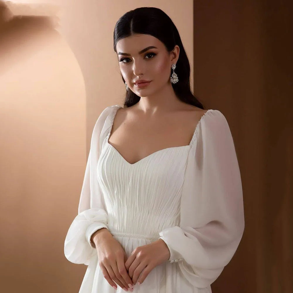 Simple Strapless Wedding Dresses Puff Sleeves Backless Chiffon Bridal Gowns Robe De Mariee Court Train For Elegant Women