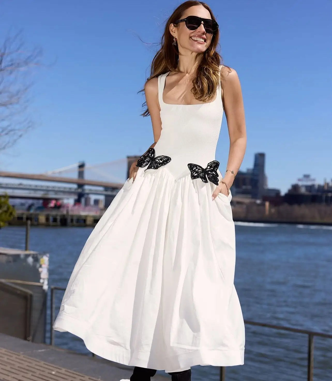 White Color Women Sleeveless Sexy O-Neck Straight Long Dress Elegant Evening Party Celebrity High Street Wear