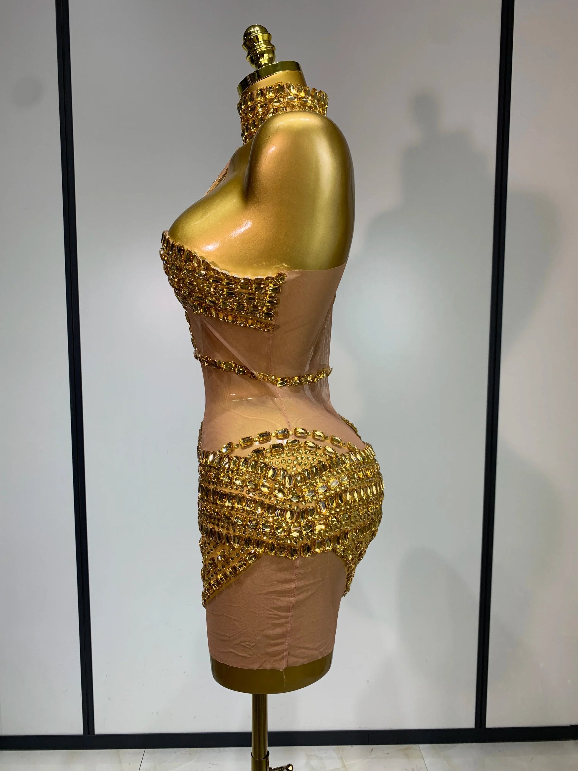 Sparkly Rhinestone Short Dress for Women Sexy Party Celebrate Birthday Dress Photo Shoot Performance Stage DJ Singing Costumes